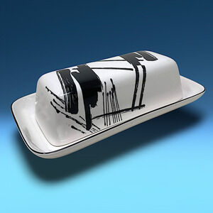 Vintage 1986 Sango x Larry Laslo "Calligraphy" 2 Piece Butter Dish Modernist